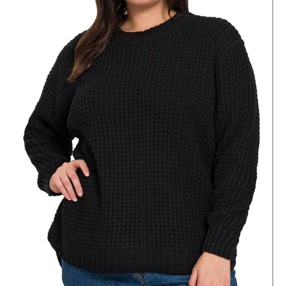 NEW 42POPS high low basic waffle sweater - plus in black